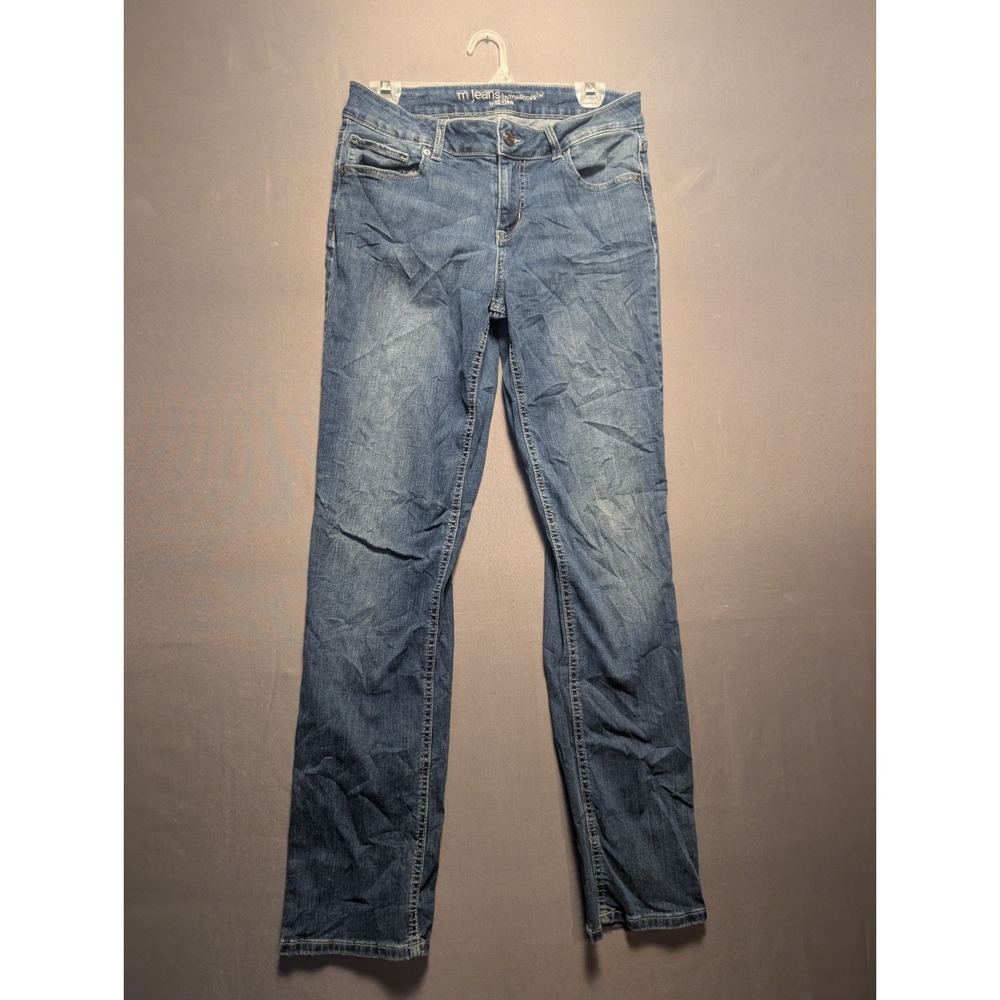 Maurices M Jeans Women 10 Blue Denim Stretch Mid Rise Distressed Straight Leg